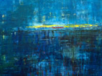 Hugo Correa, Imaginario en azul, acrílico sobre tela, 95 x 95 cm., 2024